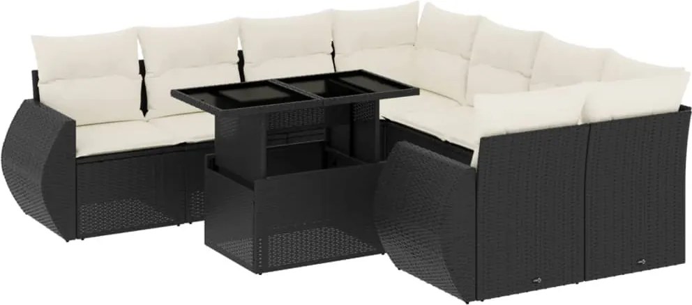 vidaXL Set mobilier de grădină cu perne, 9 piese, negru, poliratan