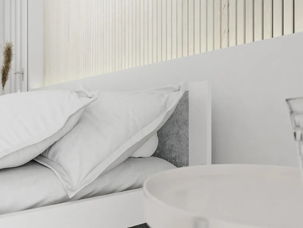 Pat IKAROS 140 x 200 cm, beton/alba Saltele: Cu saltele Coco Maxi 20 cm, Somiera pat: Cu lamele drepte