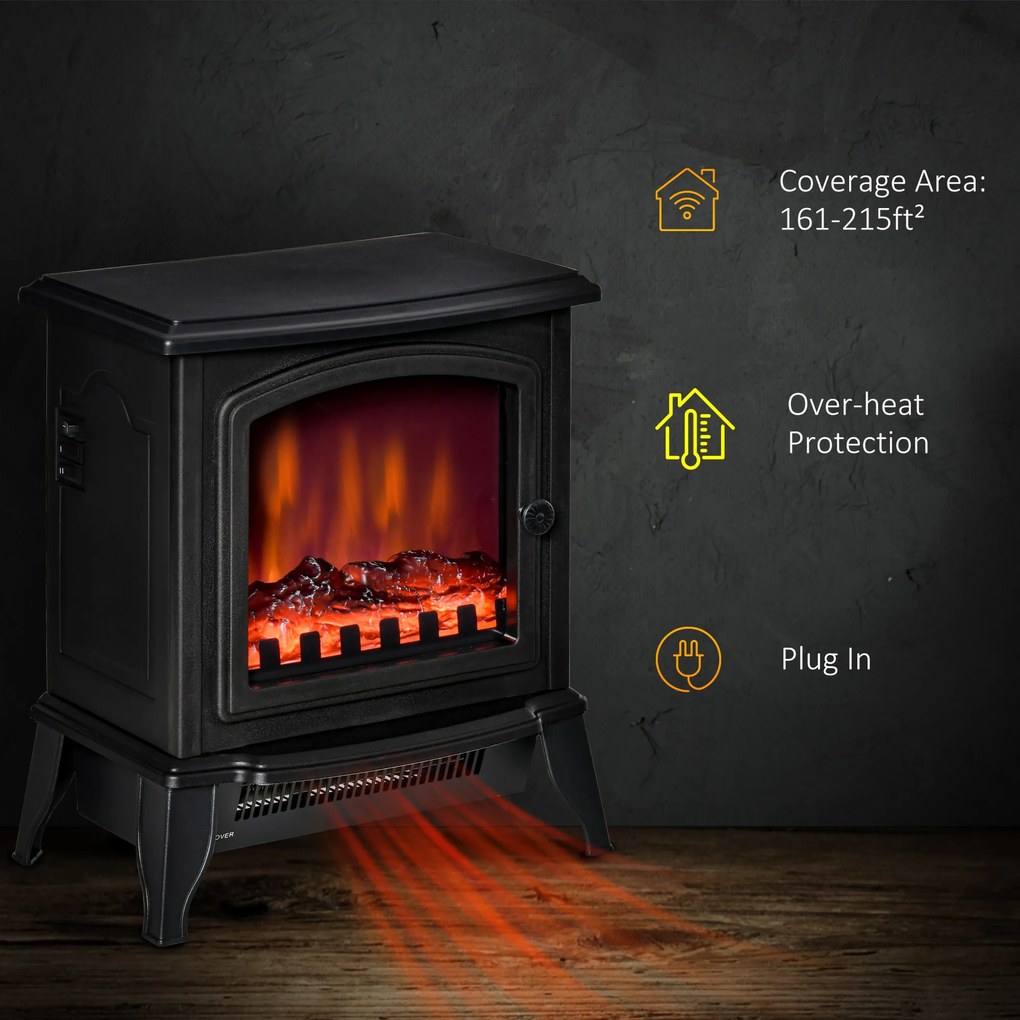 HOMCOM Șemineu Electric Portabil 1000W/2000W din ABS și Sticlă Negru | Aosom Romania