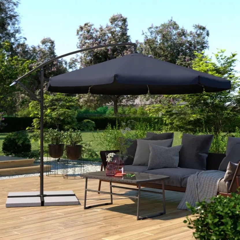 Umbrelă mare de grădină cu suport în gri închis