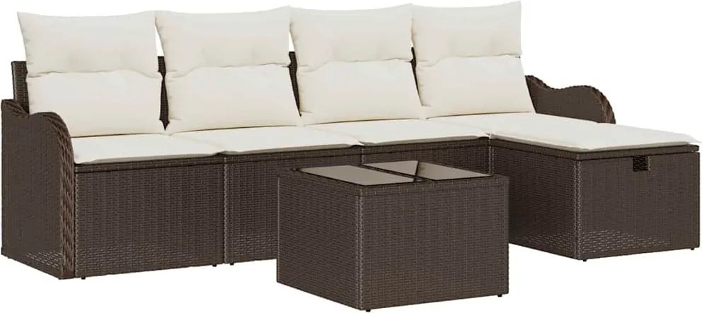 vidaXL Set de canapele pentru grădină cu pernă 6 pcs Maro Rattan poli