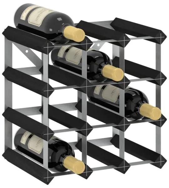 vidaXL Suport de vinuri, 12 sticle, negru, lemn masiv de pin
