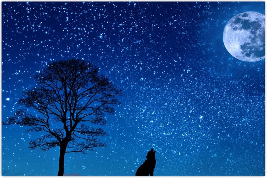 Tablou - Lupul urlând la lună (90x60 cm)