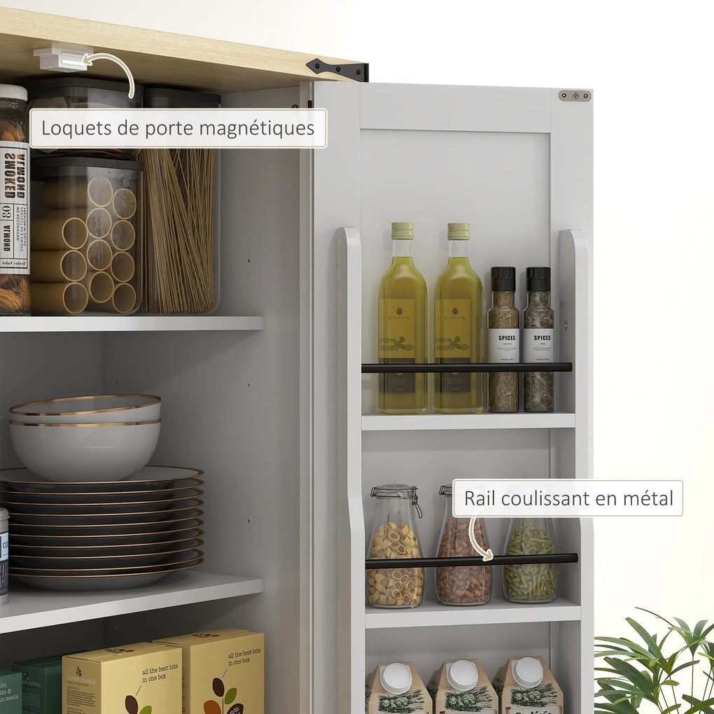 HOMCOM Credință bucătărie bufet bucătărie, 4 uși, 6 rafturi cu uși, 1 sertar și rafturi reglabile 76,5 x 40 x 181 cm alb | Aosom Romania