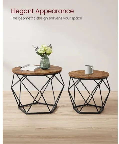 Set De 2 Masute De Cafea, Maro Rustic Si Negru