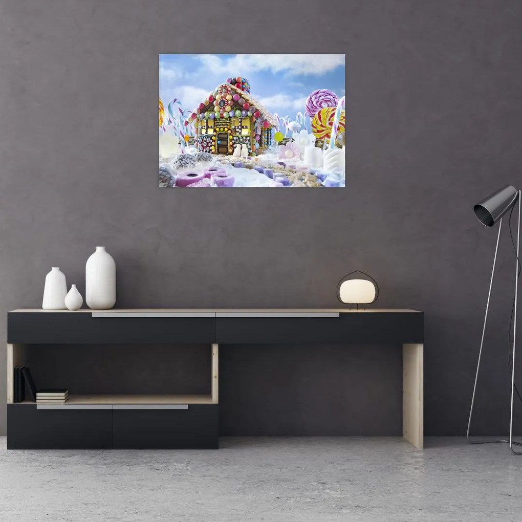 Tablou pe sticlă - Căsuță de turtă dulce (70x50 cm)