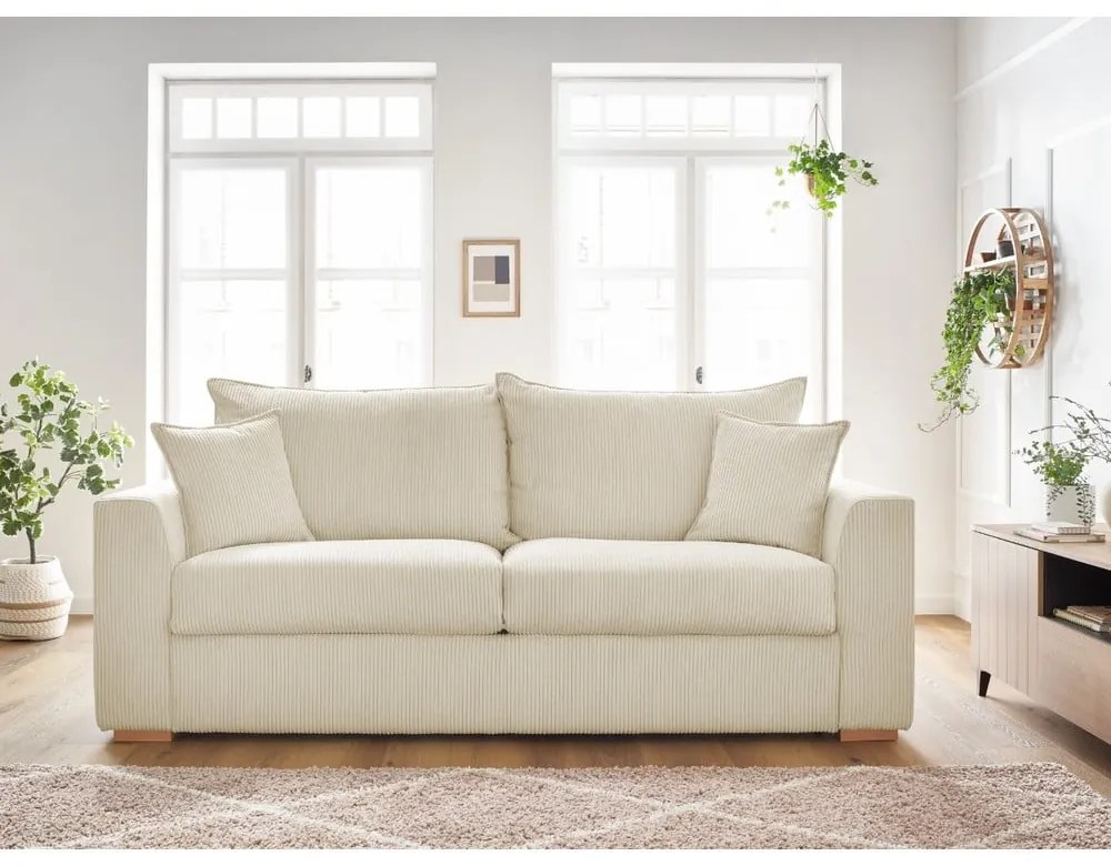 Canapea crem extensibilă cu tapițerie din catifea reiată 225 cm Augustin – Bobochic Paris