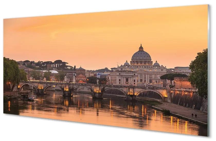 Tablouri pe sticlă râu Roma Sunset poduri clădiri
