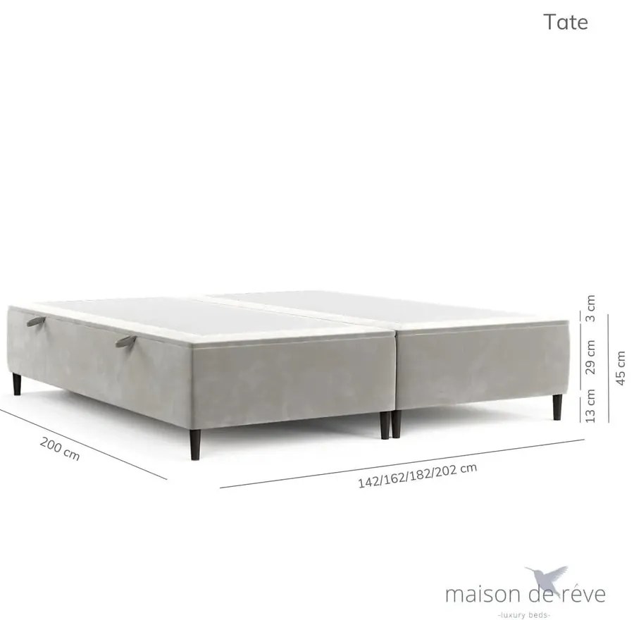 Pat matrimonial crem tapițat cu spațiu de depozitare 160x200 cm Tate – Maison de Rêve