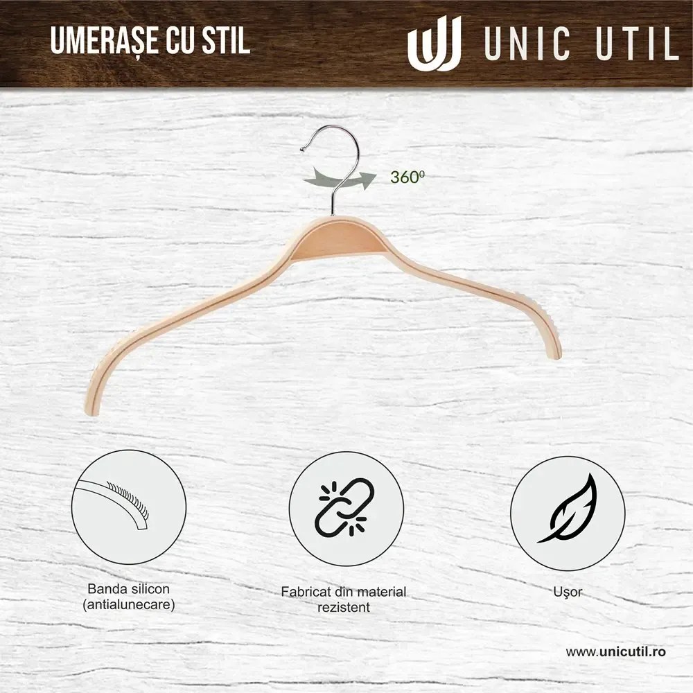 umerase tricouri din lemn cu margini de cauciuc anti-alunecare, natur, UUUM08
