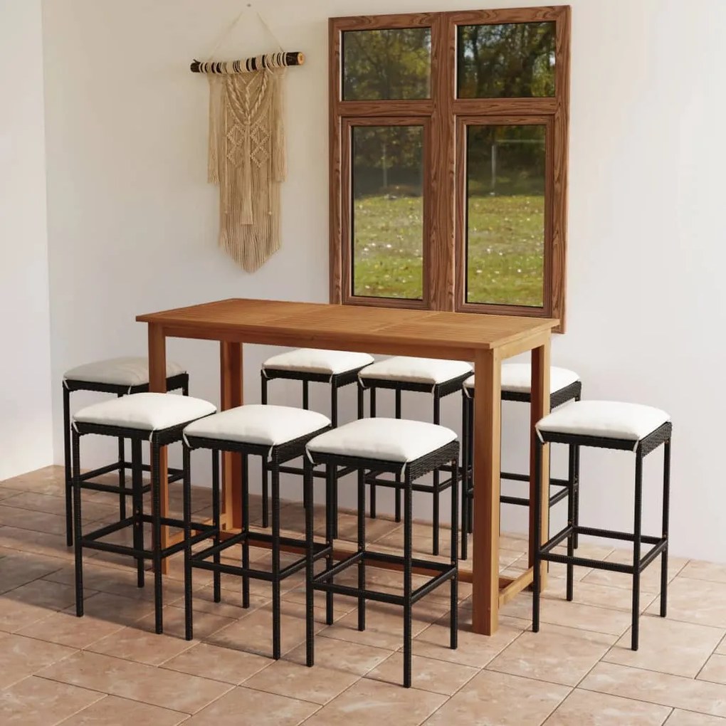 vidaXL Set mobilier bar de grădină cu perne, 9 piese, negru