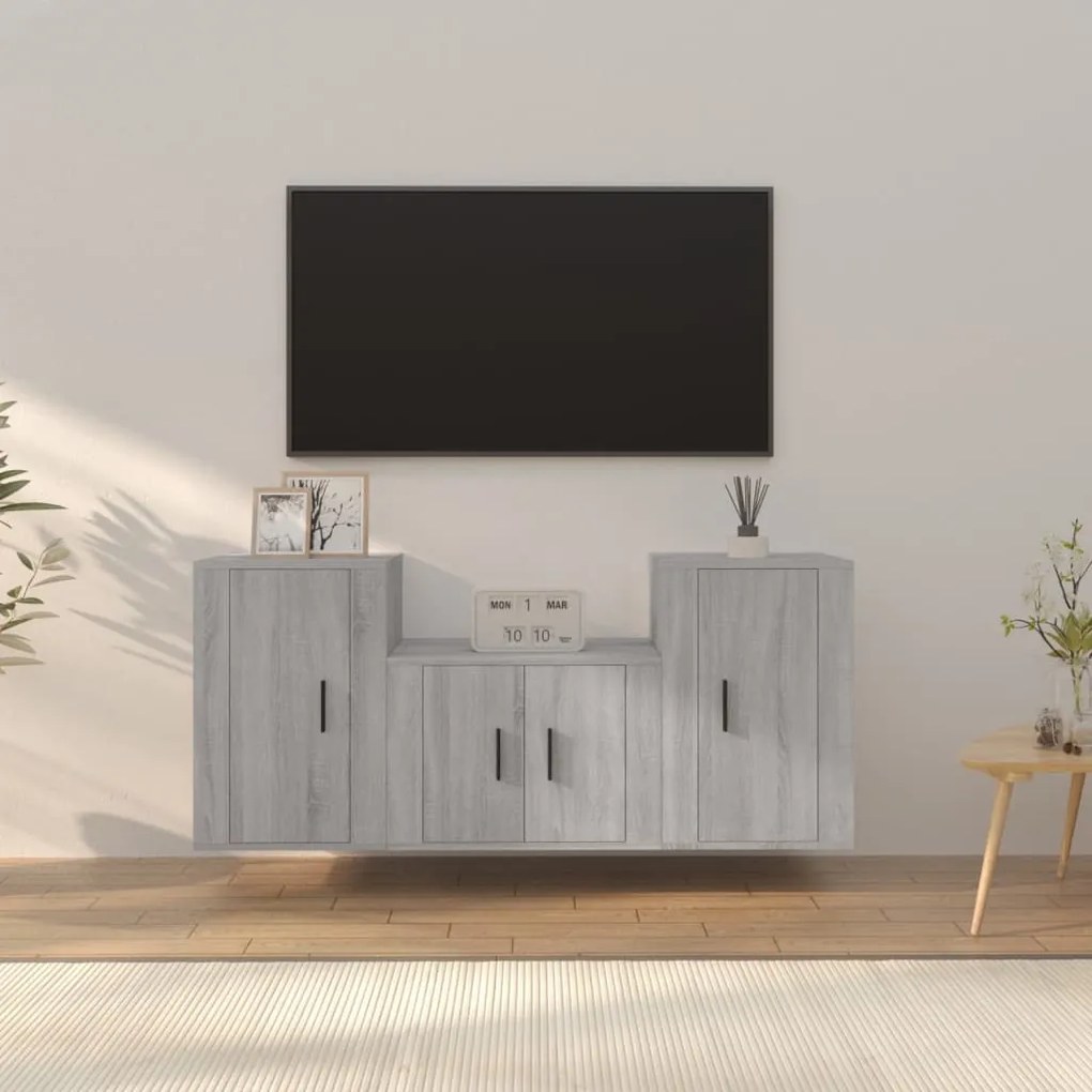 vidaXL Set dulap TV, 3 piese, gri sonoma, lemn prelucrat
