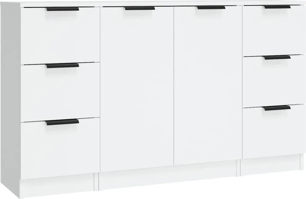 vidaXL Servante, 3 piese, alb, lemn prelucrat