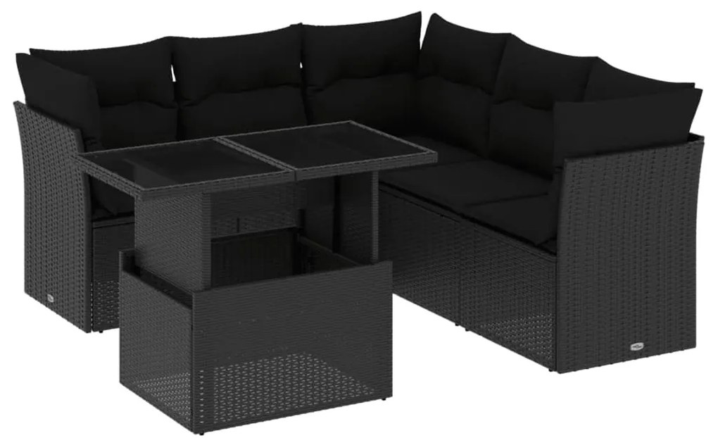 vidaXL Set mobilier de grădină cu perne, 6 piese, negru, poliratan