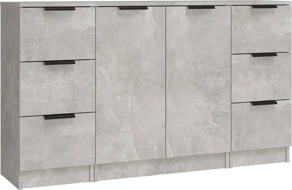 vidaXL Servante, 3 piese, gri beton, lemn prelucrat