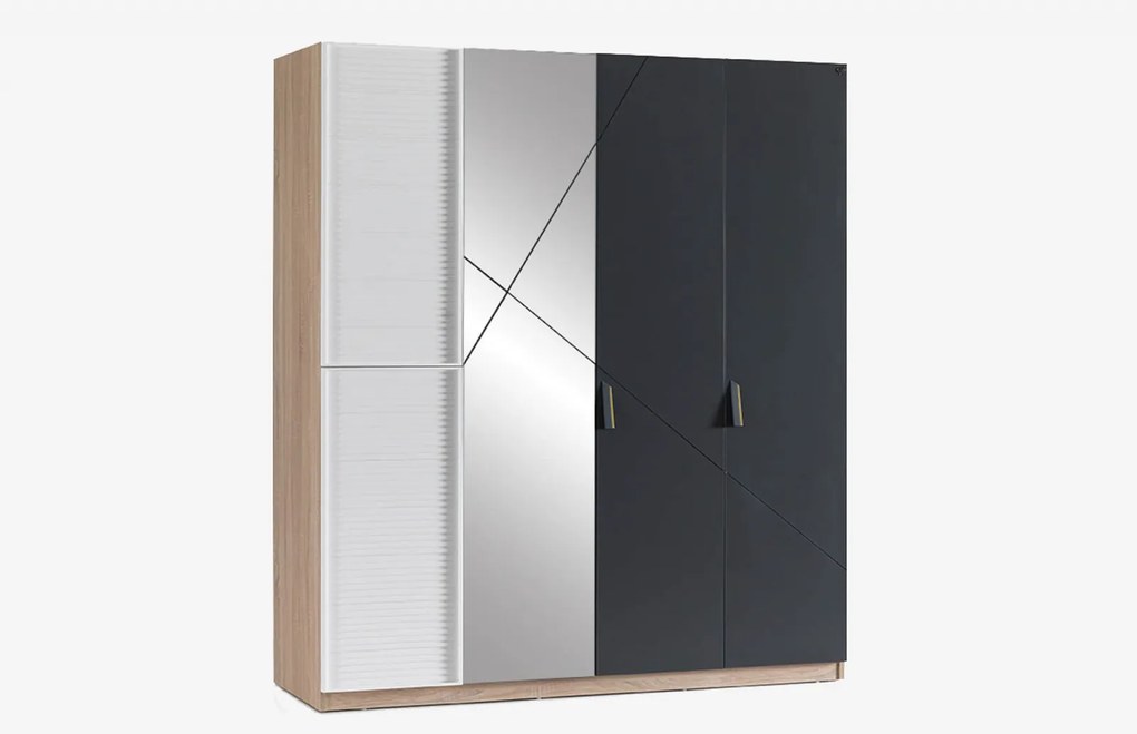 Dulap cu 4 usi si oglinda pentru copii 177x204x64 cm, Colectia NEW CITY