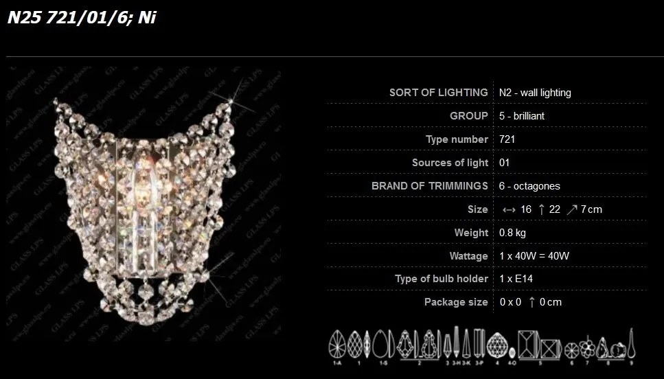 Aplica de perete Lux cristal Bohemia N25 721/01/6