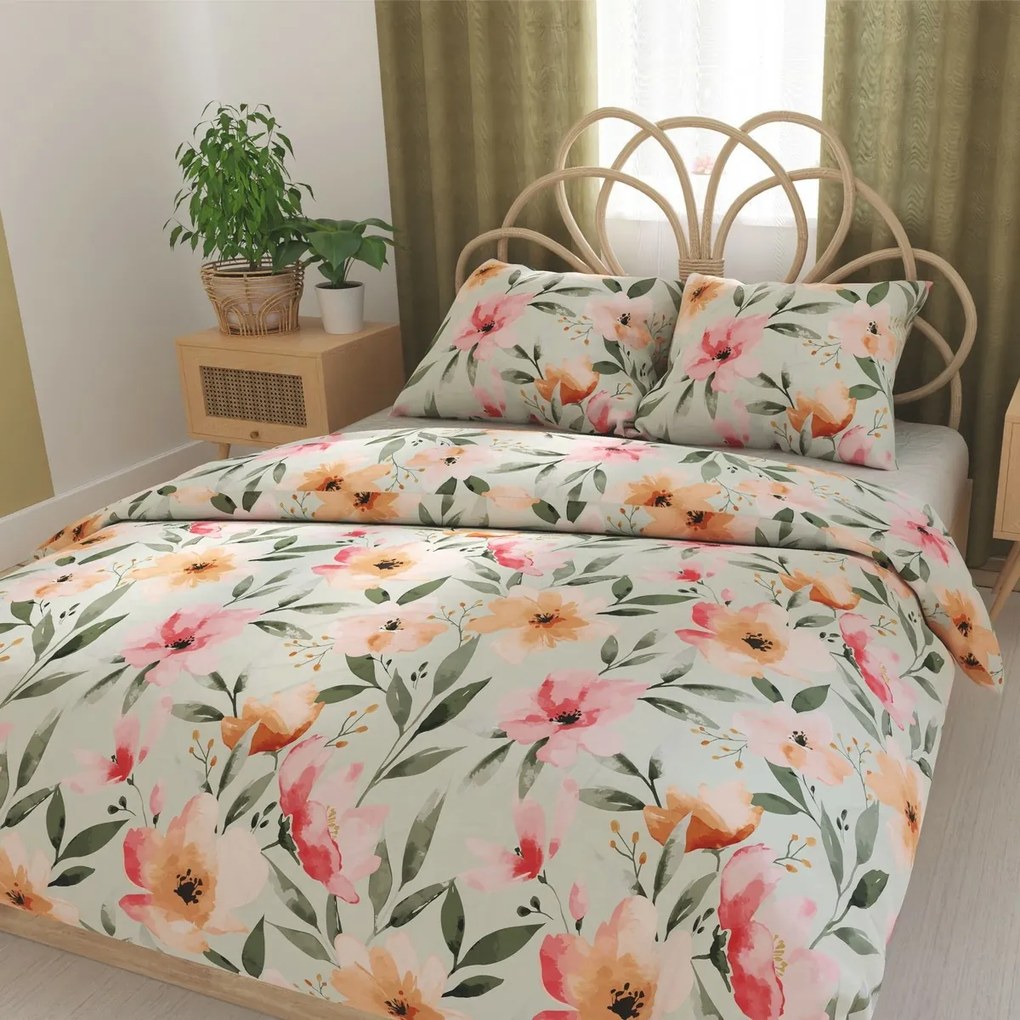 Lenjerie de pat din satin Floralis, 140 x 200 cm,70 x 90 cm