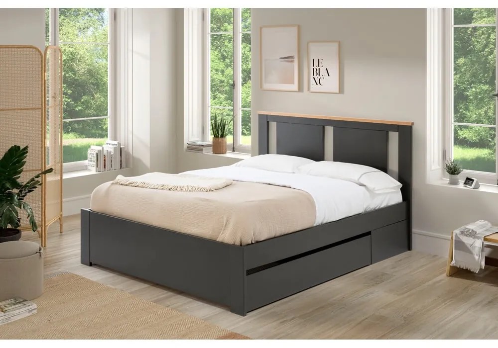 Pat matrimonial gri închis cu somieră 140x190 cm Enara – Marckeric