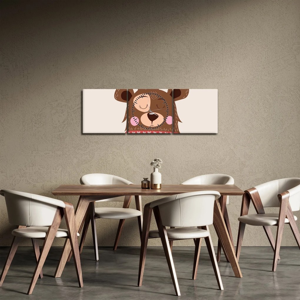 Tablou - Teddy ursuleț cu eșarfă roșie (cu ceas) (90x30 cm)