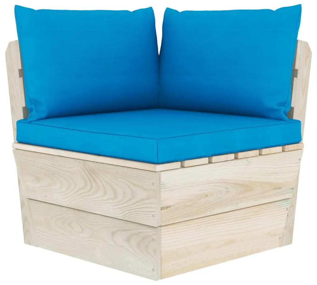 Set mobilier gradina din paleti cu perne, 9 piese, lemn molid Albastru deschis, 3x colt + 4x mijloc + masa + suport pentru picioare, 1