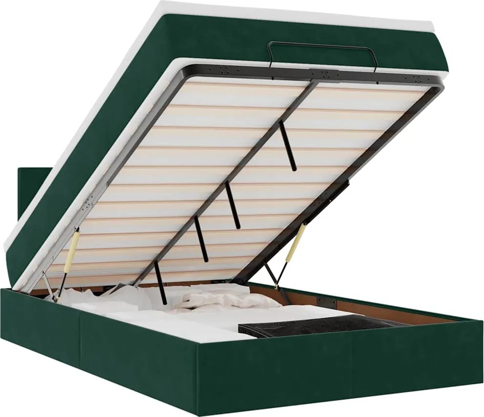 vidaXL Cadru de pat otoman cu saltea verde închis 120x200cm catifea