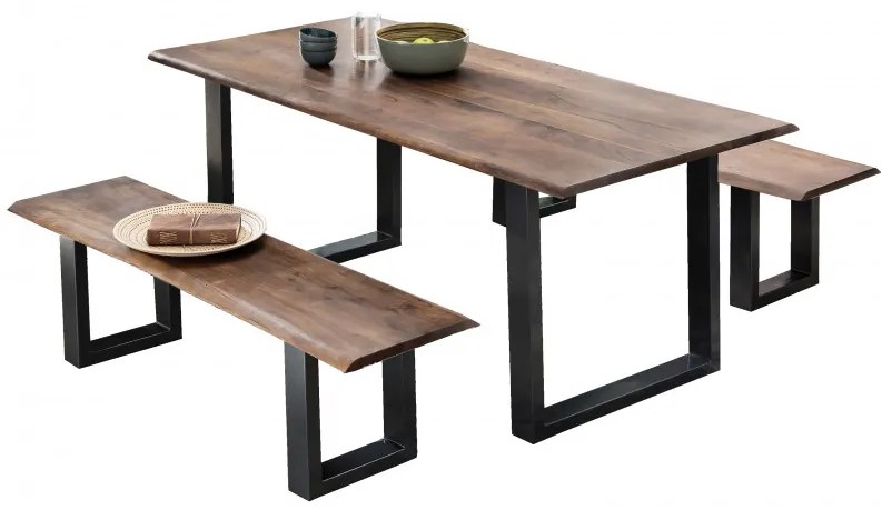 Masa dreptunghiulara cu blat din lemn de salcam Tables &amp; Benches 120x80x77 cm maro inchis/negru