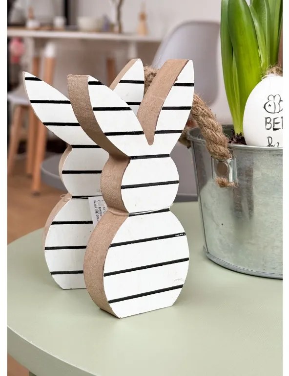 Iepuras de lemn de Paste WHITE BUNNY 14 cm alb