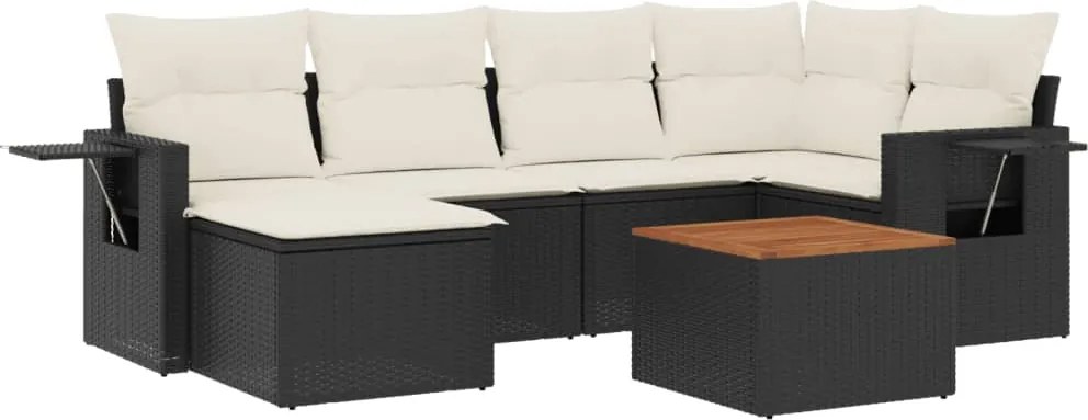 vidaXL Set canapele de grădină cu perne, 7 piese, negru, poliratan