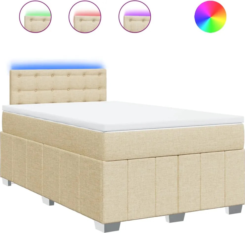 vidaXL Pat box spring cu saltea, crem, 120x200 cm, textil