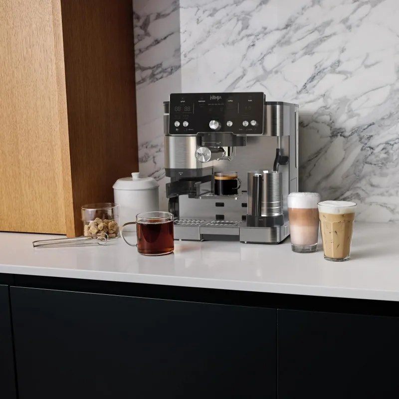 Espressor automat 2in1 Ninja Luxe Café Essential ES501EU, 1650W, 9 bar, 2 L, Barista Assist, Mod apa fierbinte, 4 moduri, 3 setari de temperatura, Inox/Negru.