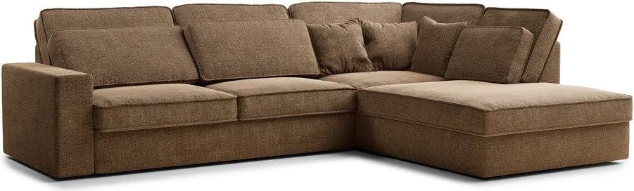 Colțar maro deschis cu tapițerie din chenille (cu colț pe partea dreaptă/în formă de ”L”) Kirou – Maison de Rêve