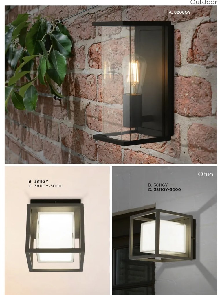Aplica de perete pentru iluminat exterior clasic Outdoor 8208GY SRT