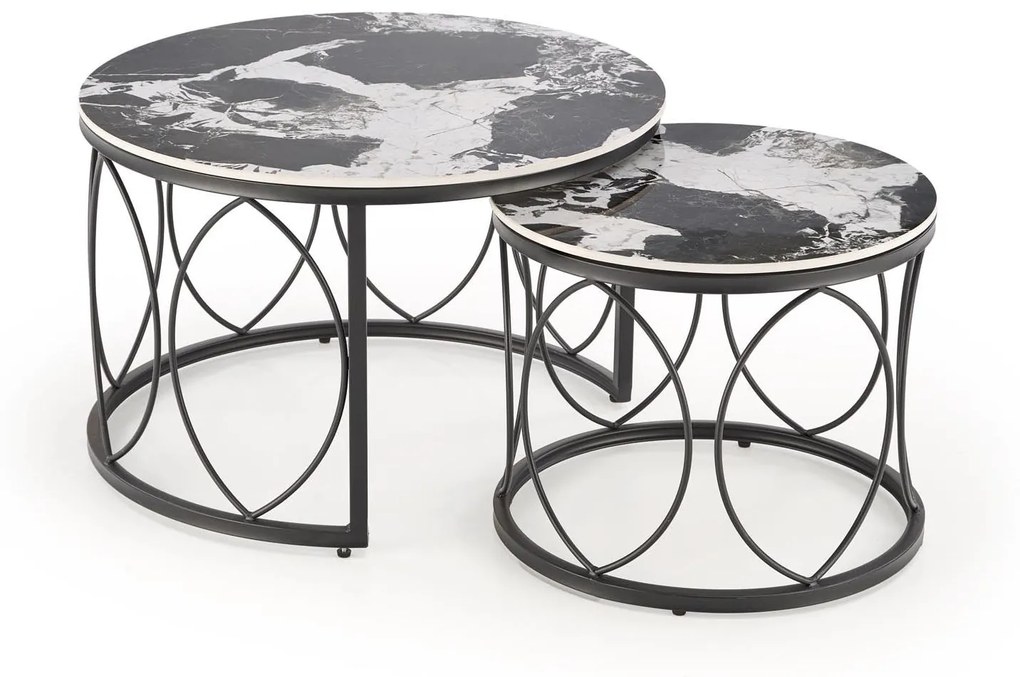 Set 2 buc. măsuțe de cafea Alexis (marmură negru + negru). 1092430