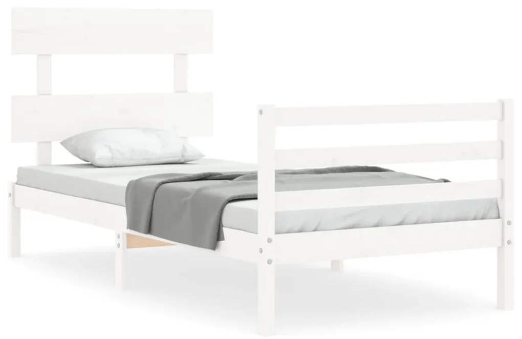 3195057 vidaXL Cadru de pat cu tăblie single, alb, lemn masiv