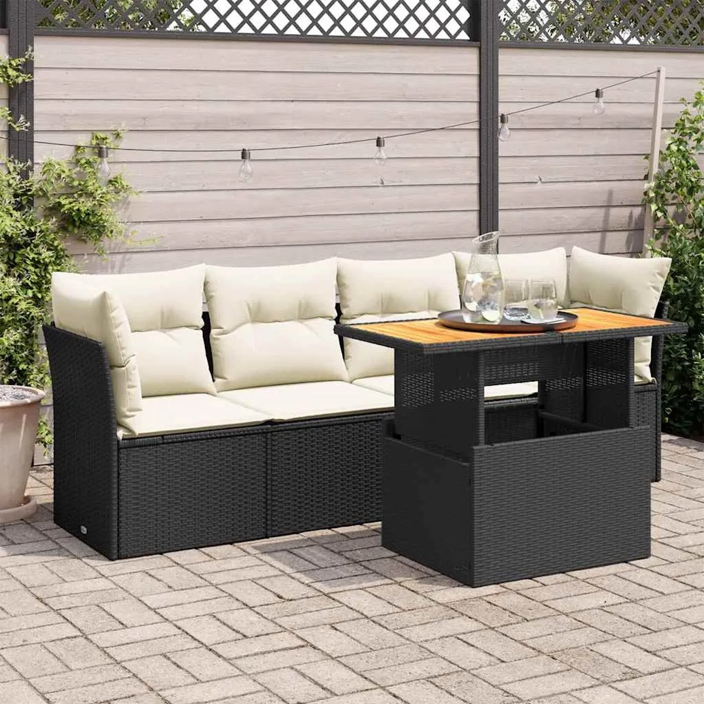 vidaXL Set mobilier de grădină cu perne, 5 piese, negru, poliratan