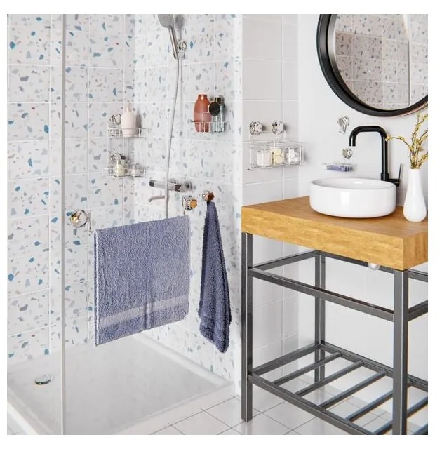 Raft pentru baie argintiu de colț autoadeziv din metal Bestlock Bath – Compactor