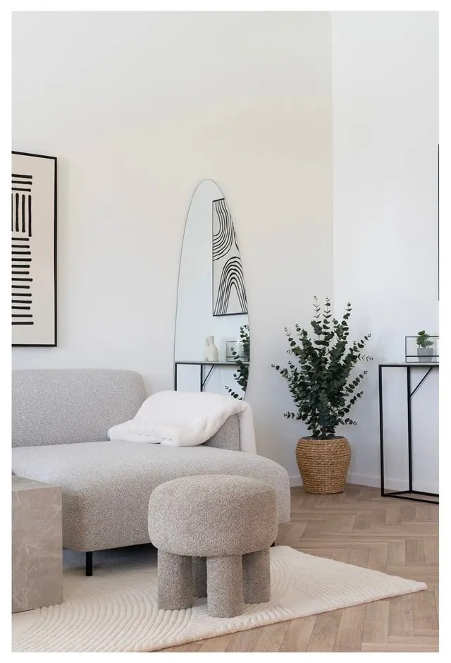 Taburet gri deschis cu tapițerie din țesătură bouclé Perth – House Nordic