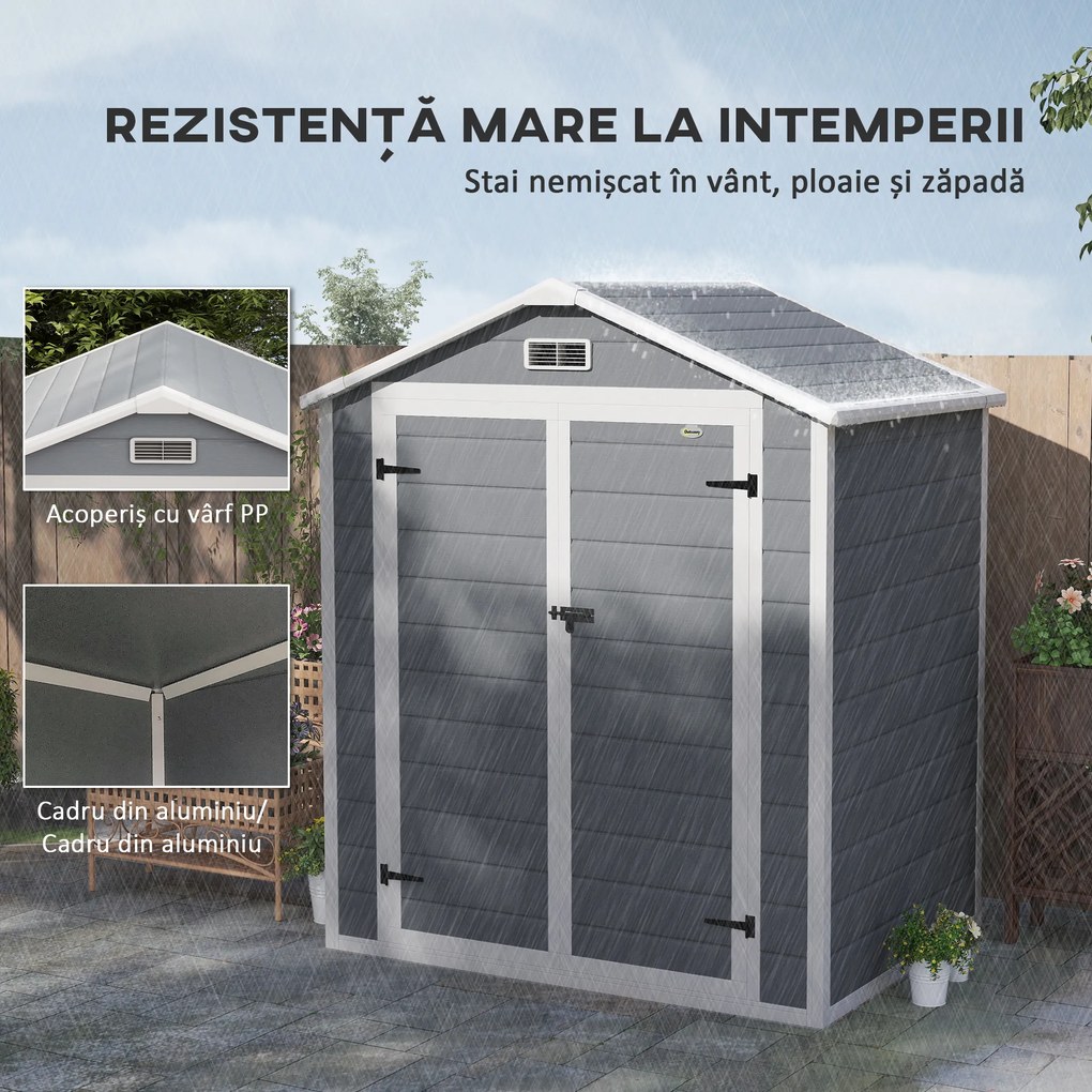 Outsunny Magazie Metalica pentru Gradina Gri Spatiu Depozitare Exterior | Aosom Romania