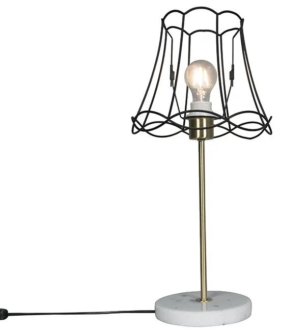 Lampă de masă retro din alamă cu abajur Granny Frame negru 25 cm - Kaso