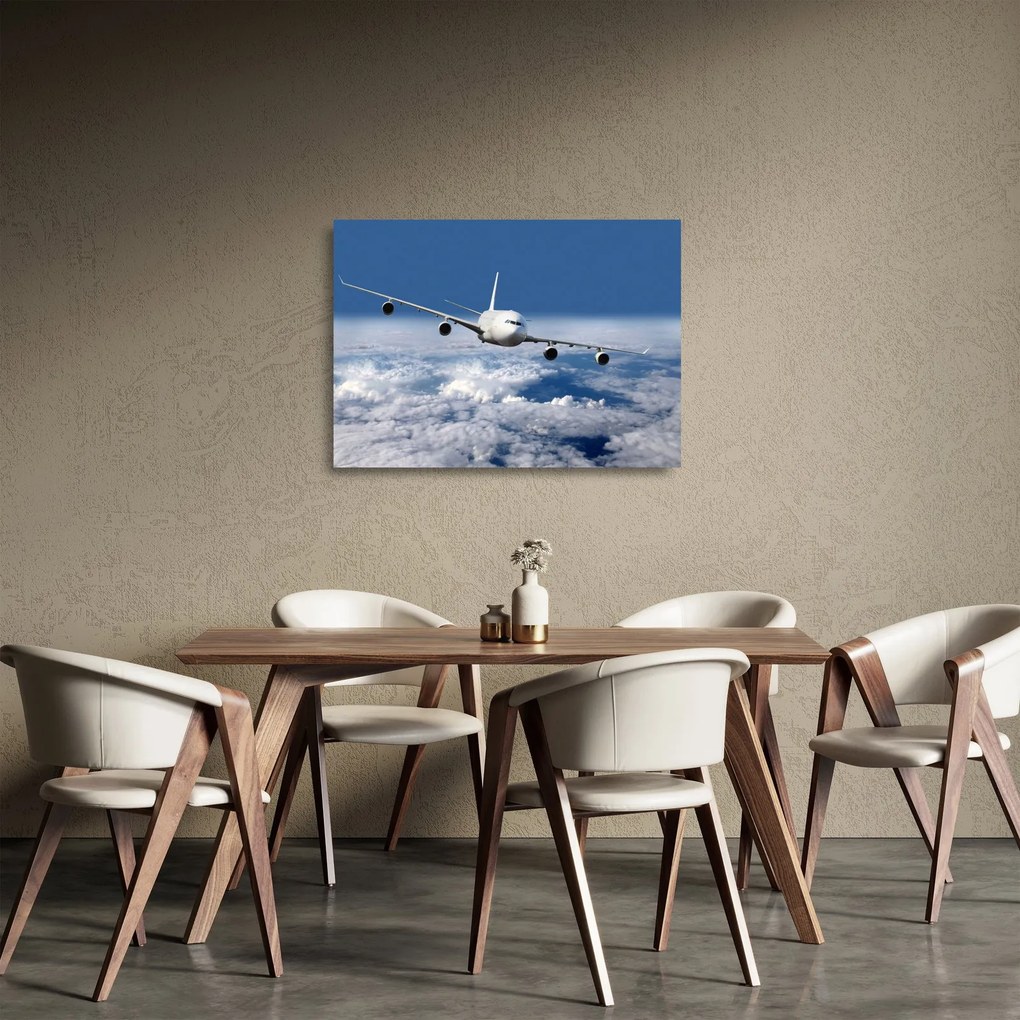 Tablou pe sticlă - Avion în nori (70x50 cm)