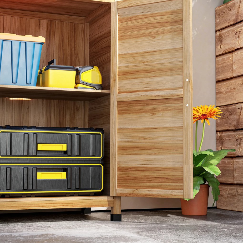 Outsunny Dulap de Exterior cu Raft și Bancă de Lucru Superioară, 79x43x92 cm, Lemn Natural | Aosom Romania