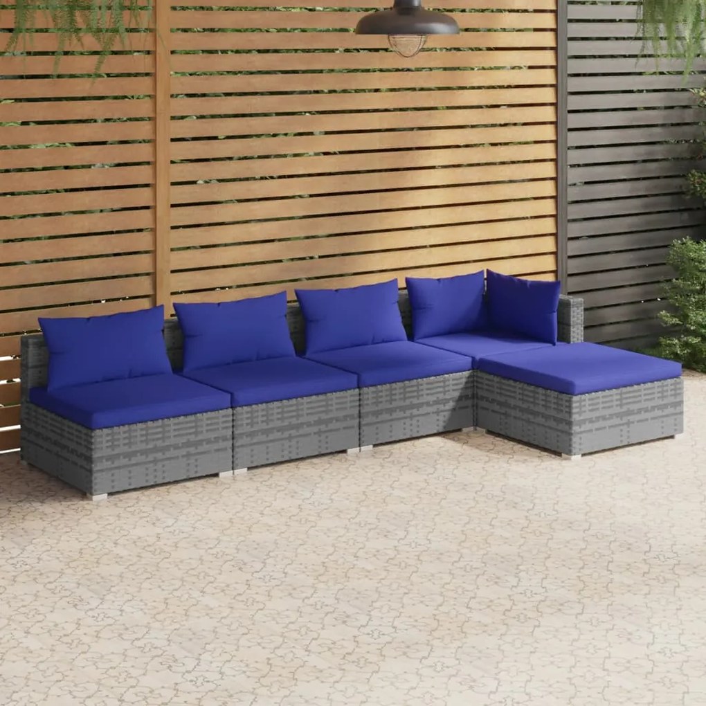 3101630 vidaXL Set mobilier de grădină cu perne, 5 piese, gri, poliratan