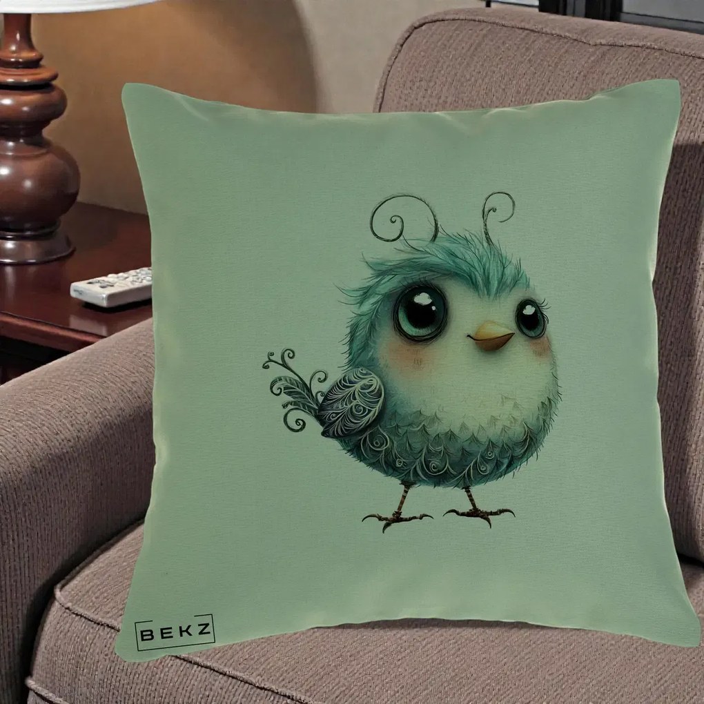 Perna Decorativa Pui Teal cu Aripioare Ornamentale, 40x40 cm, Verde, Husa Detasabila, Perna Inclusa, BEKZ®
