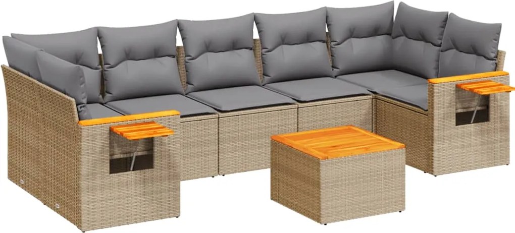 vidaXL Set canapele de grădină, 8 piese, cu perne, bej, poliratan