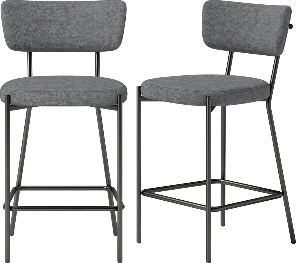 HOMCOM Set 2 scaune de bar, scaune tapițate cu spătar curbat, pentru insulă de bucătărie, zonă de mic dejun, Gri | Aosom Romania