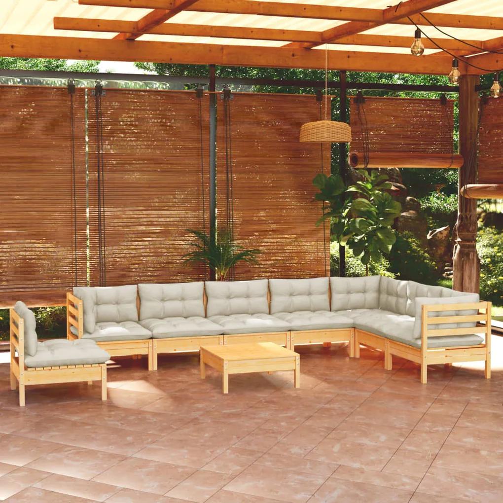 3096737 vidaXL Set mobilier grădină cu perne crem, 9 piese, lemn masiv de pin