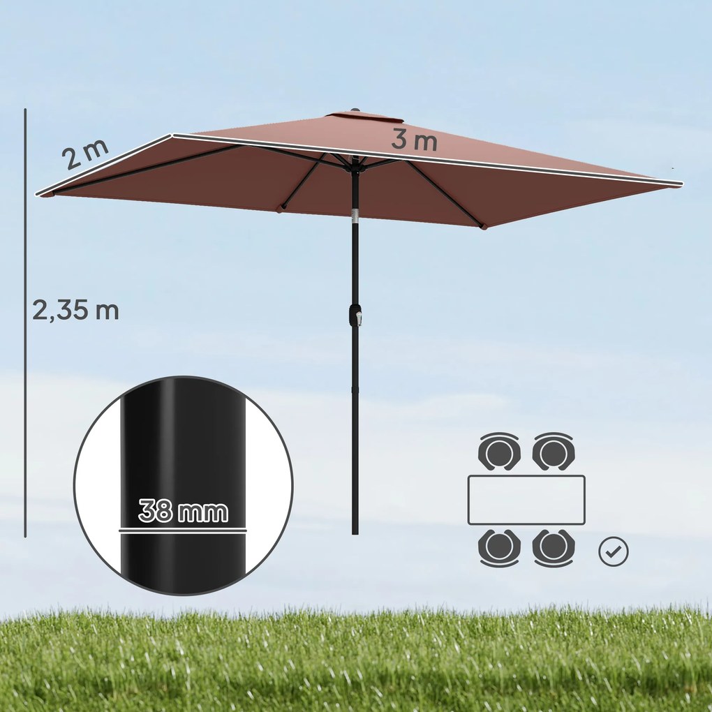 Outsunny Umbrelă 300 x 200 cm înclinabilă pentru balcon cu manivelă, husă de protecție, maro | Aosom Romania