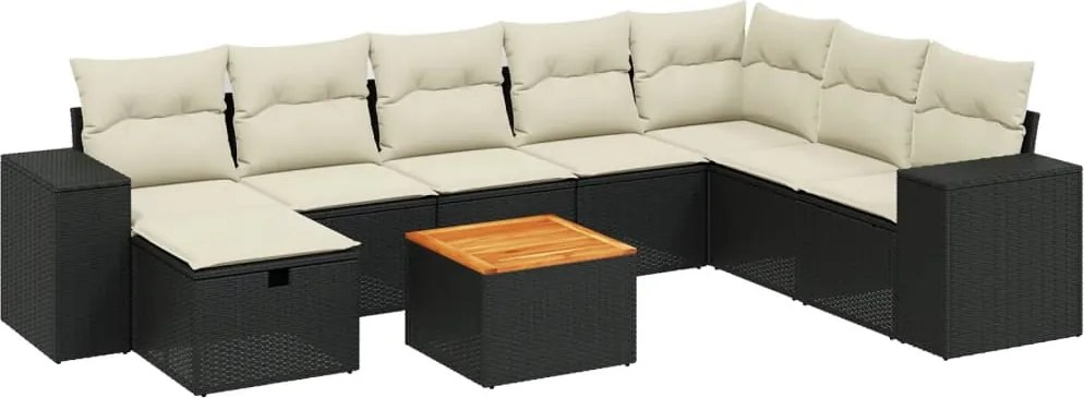 vidaXL Set mobilier de grădină cu perne, 9 piese, negru, poliratan