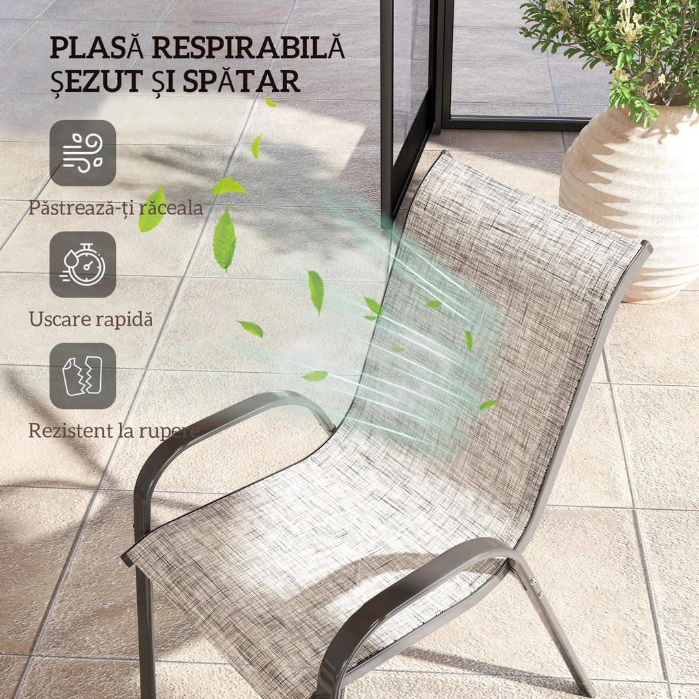 Outsunny Set de 4 Scaune Suprapozabile cu Spătar Înalt și șezut din Plasă, 54x71x93 cm, Negru | Aosom Romania